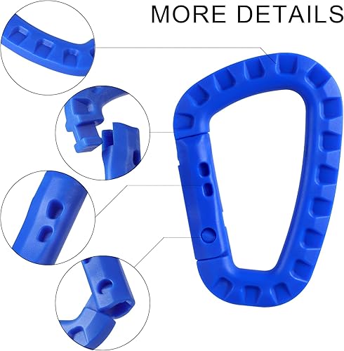 Miniatura 3 de Llavero de mosquetón táctico, paquete de 12 mosquetones de polímero duro, anillos en D, ligero, resorte a presión, gancho de engranaje, ganchos de