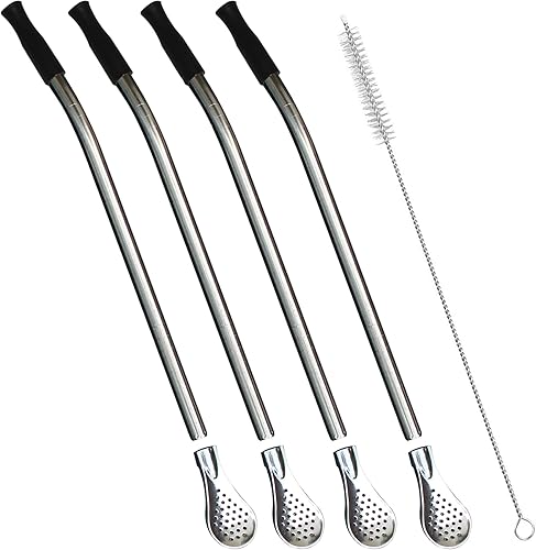 Beruth - Pajita reutilizable de yerba mate, filtro extraíble de acero inoxidable con punta de silicona suave, popote de metal para beber té de hojas