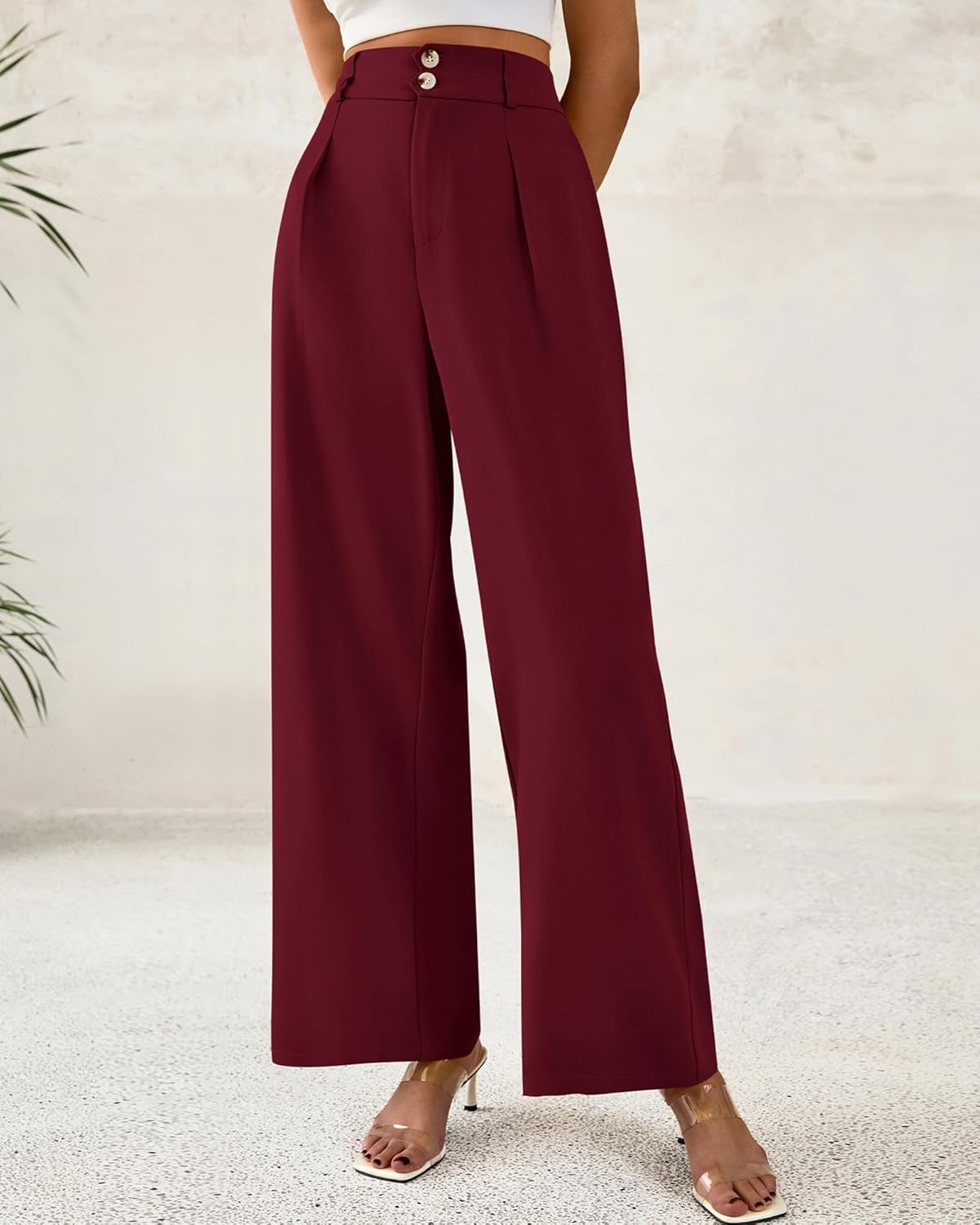 BTFBM Women Wide Leg Dress Pants 2026 High Waisted Button Pleated Business Casual Trousers Office Work Palazzo Pants - Image 2