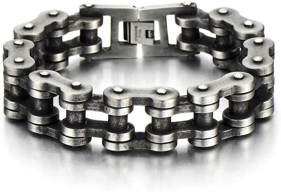 COOLSTEELANDBEYOND Heavy Sturdy Mens Motorcycle Chain Bike Chain Bracelet of Stainless Steel Silver Color Polished