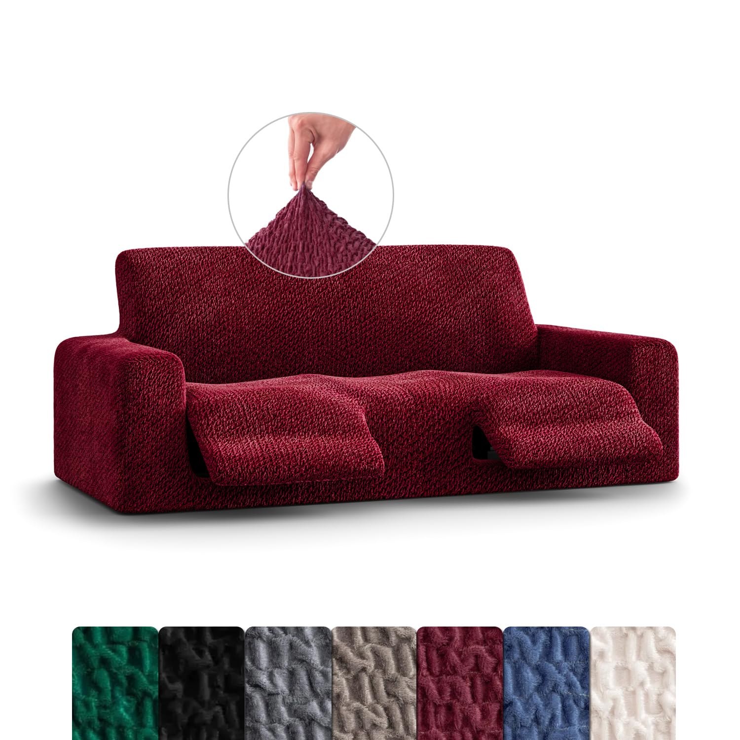Menotti Velvet 3 Seater Recliner Sofa Cover - Recliner Cover Couch Slipcover Soft Fabric Slip cover Wingback Recliner Stretch Furniture Protector - Made in Italy - Velvet (Bordeaux, 3 Seater Recliner) — image 1