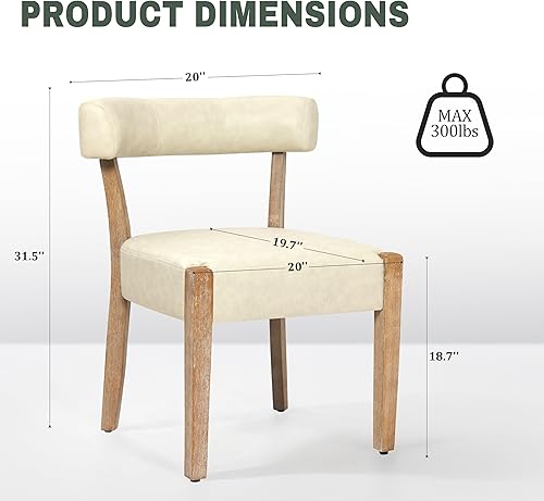 Miniatura 6 de Juego de 4 sillas de comedor modernas de piel sintética tapizadas para cocina y comedor, sillas modernas de madera de mediados de siglo, respaldo