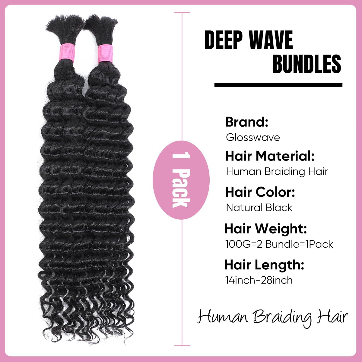 Human Braiding Hair for Boho Braids 22 Inch 2 Bundles 100g Deep Wave Bulk Human Boho Hair for Braiding 12A Virgin Curly Human Hair for Boho Knotless Braids Human Hair Bundles (Natural Color, 22 Inch)
