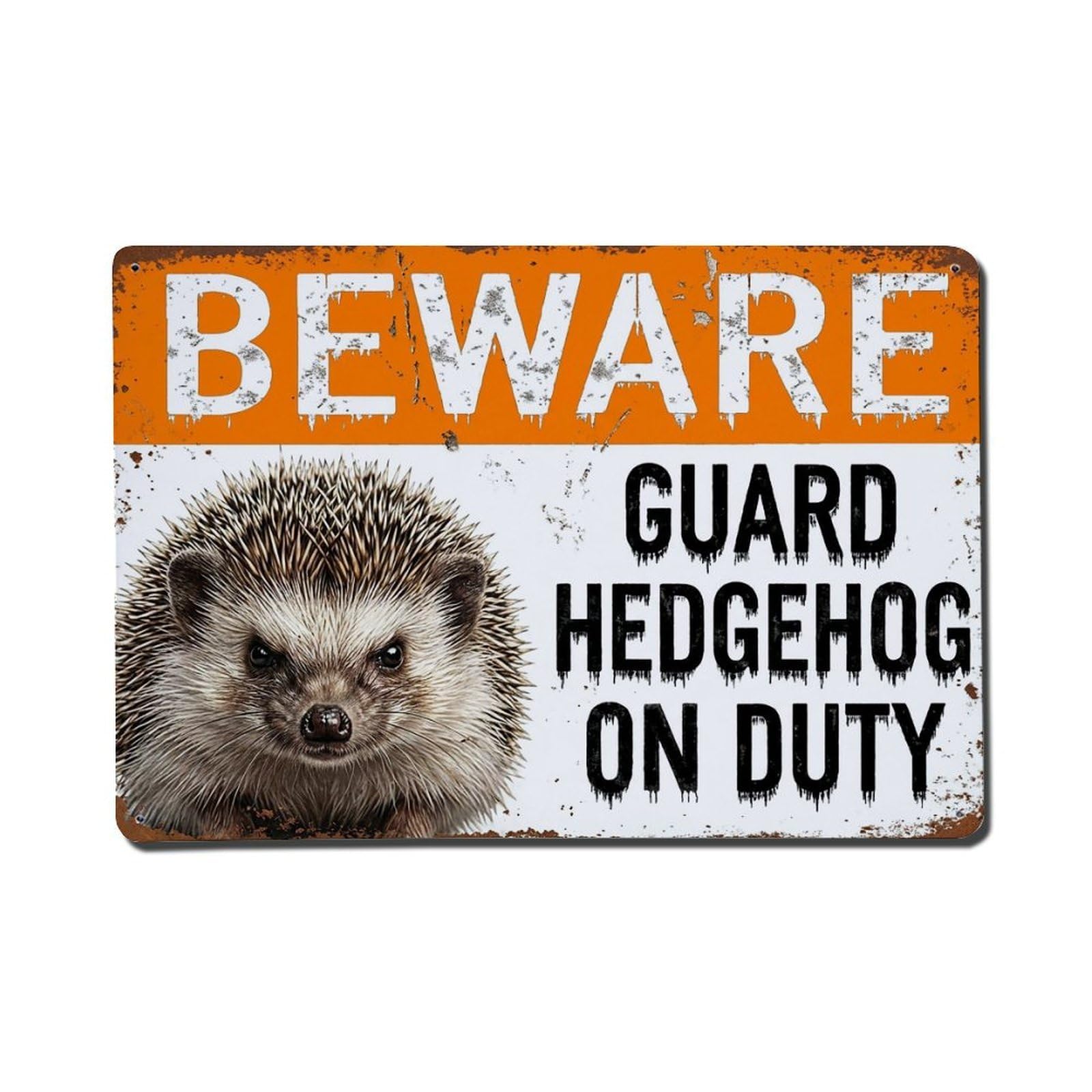 Vintage Funny Hedgehog Guard Beware of Pet Spot Metal Tin Sign Plaque Wall Decor for Cafe, Club Bar, Office, Garden Metal Poster 8x12Inch