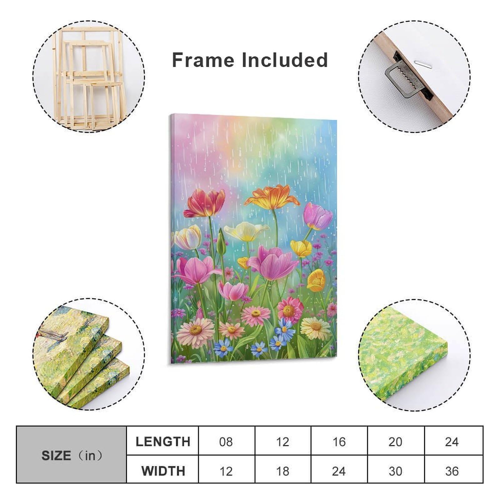 Amazon.co.jp: 絵画 春の雨の下、色とりどりの野の花が咲きます