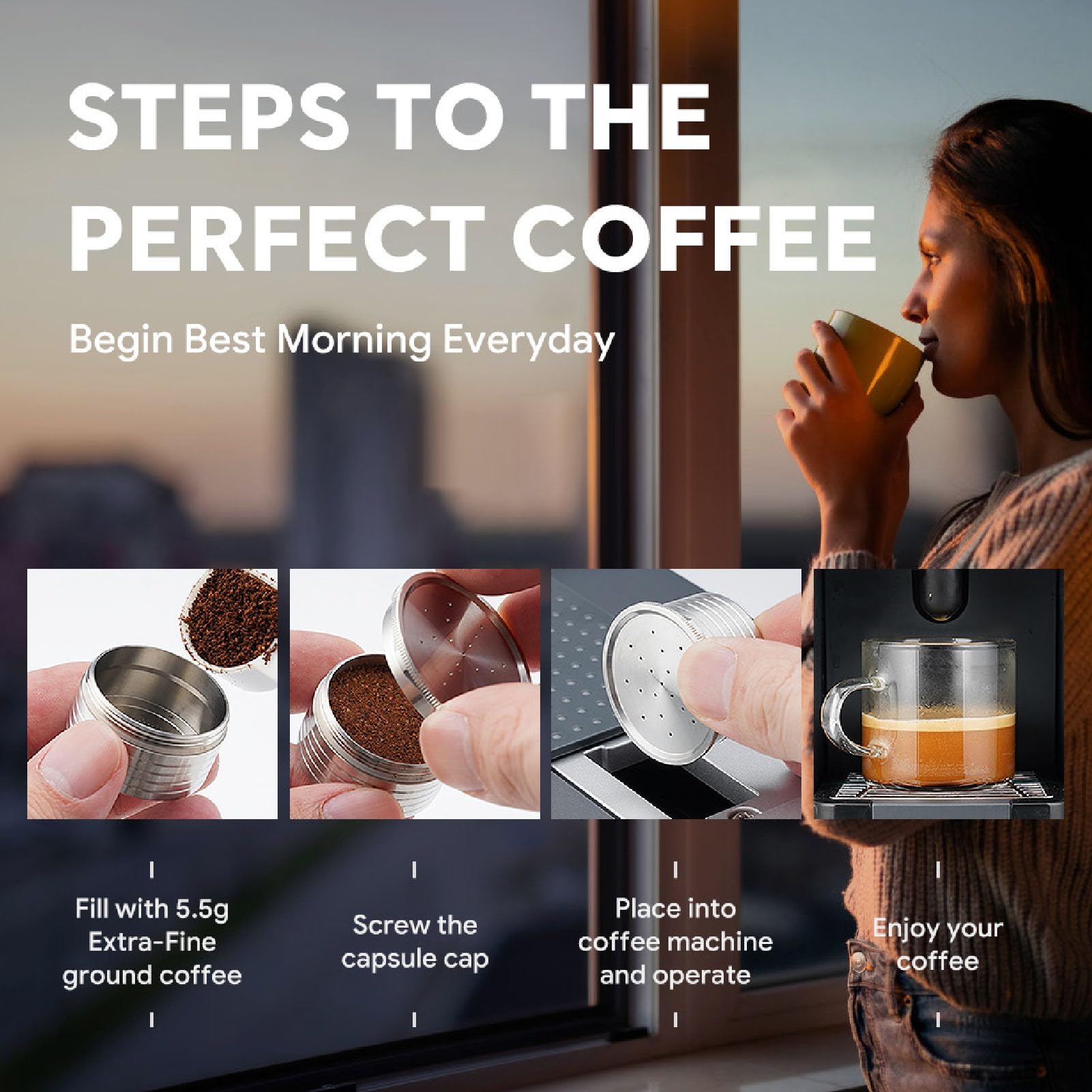 Cápsula de café Reutilizable de Acero Inoxidable, Cápsulas Recargables Ecológicas para café Personalizado, Limpieza Cómoda con Buen Gusto