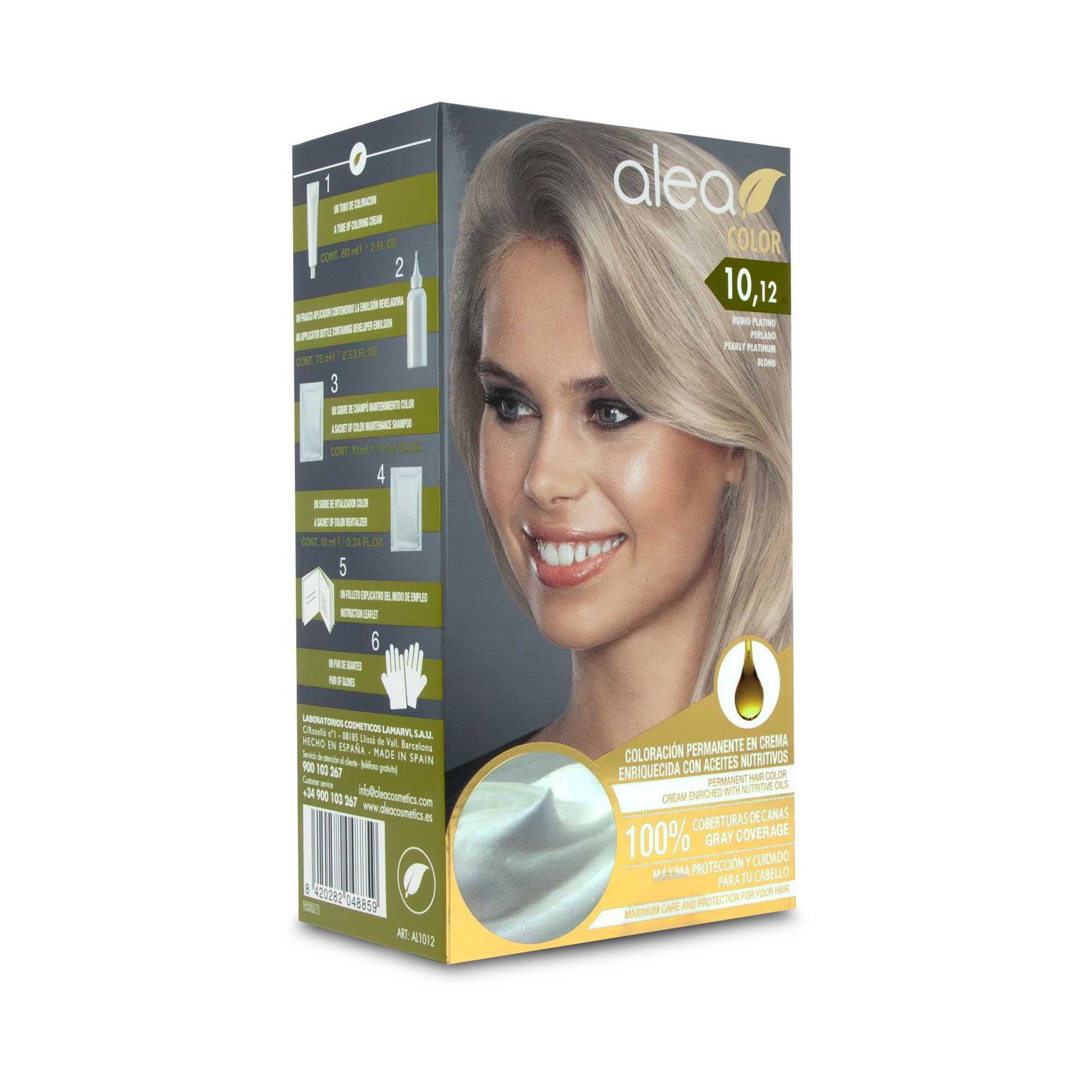 ALEA - Tinte Pelo Mujer - Alea Color - Nº 10.12 K - Color Rubio Platino Perlado - Coloración Permanente en Crema - con Aceite de Argán y Macadamia - Cobertura de Canas - Máxima Protección y Cuidado