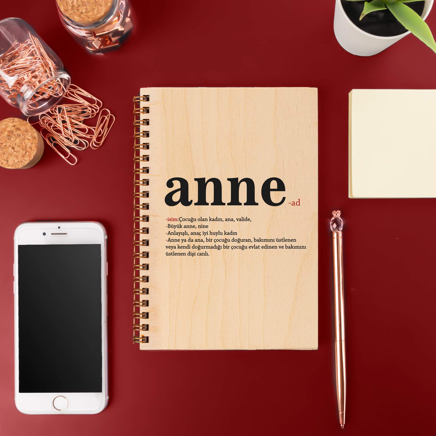 Hediyesepeti Anneler Günü Hediyesi Ahşap Kapaklı Defter