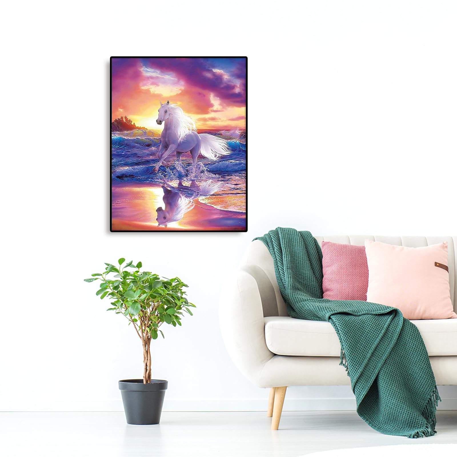 Amazon | JISHSHAY ダイヤモンドアート 四角いビーズ 馬 40x50cm