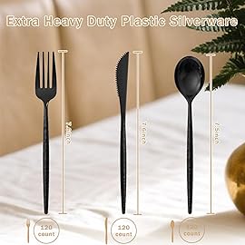 Supernal 360Pcs Black Plastic Silverware Heavy Duty Disposable Cutlery with Hammered Design,Black Utensils Set Include 120 Knives,120 Forks and 120 Spoons Suitable for Party,Anniversary&Halloween