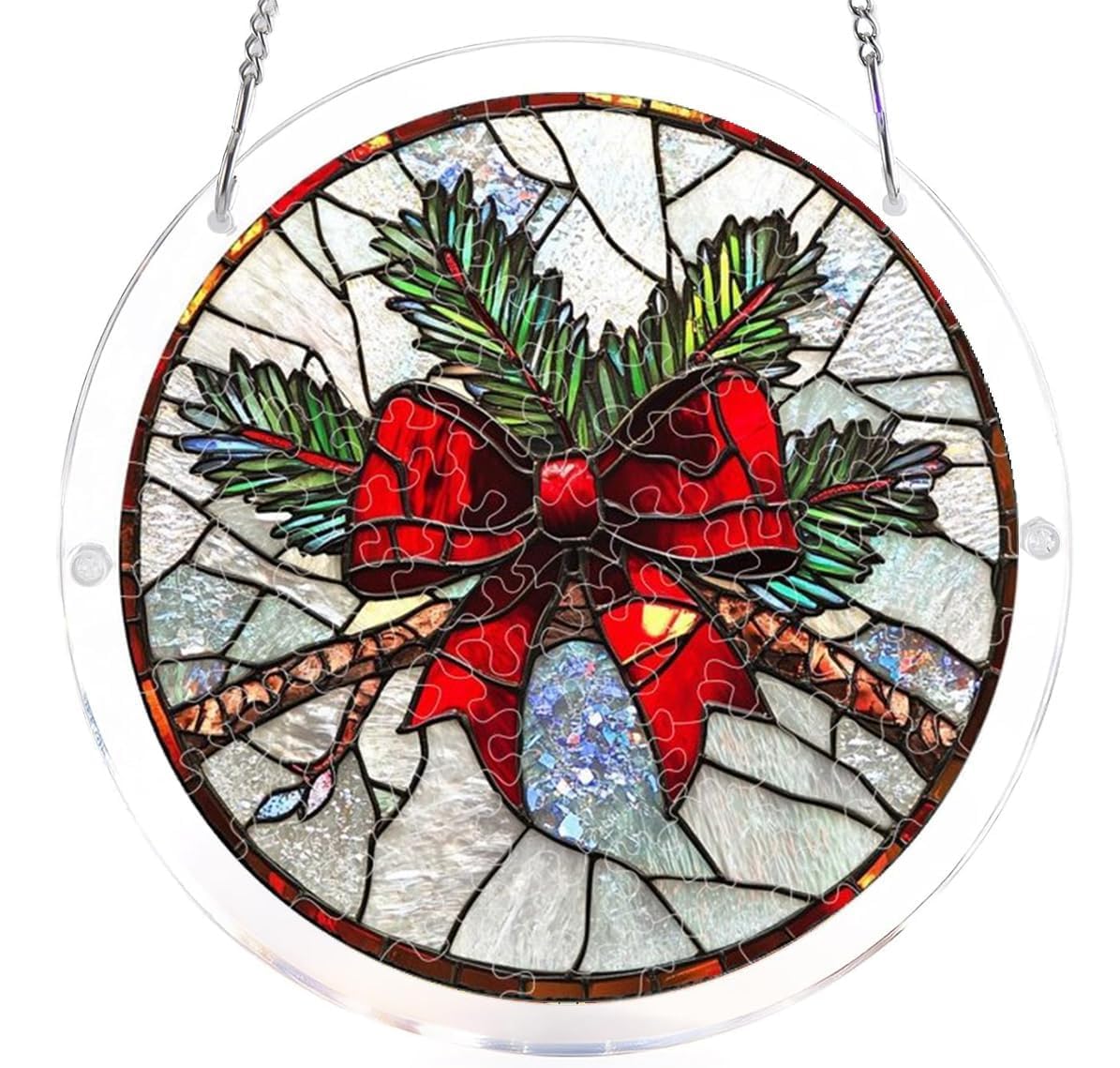 Christmas Acrylic Jigsaw Puzzles Suncatcher, 8.2 Inch Window Hanging Suncatcher Acrylic Puzzle, DIY Home Decor Art Gift
