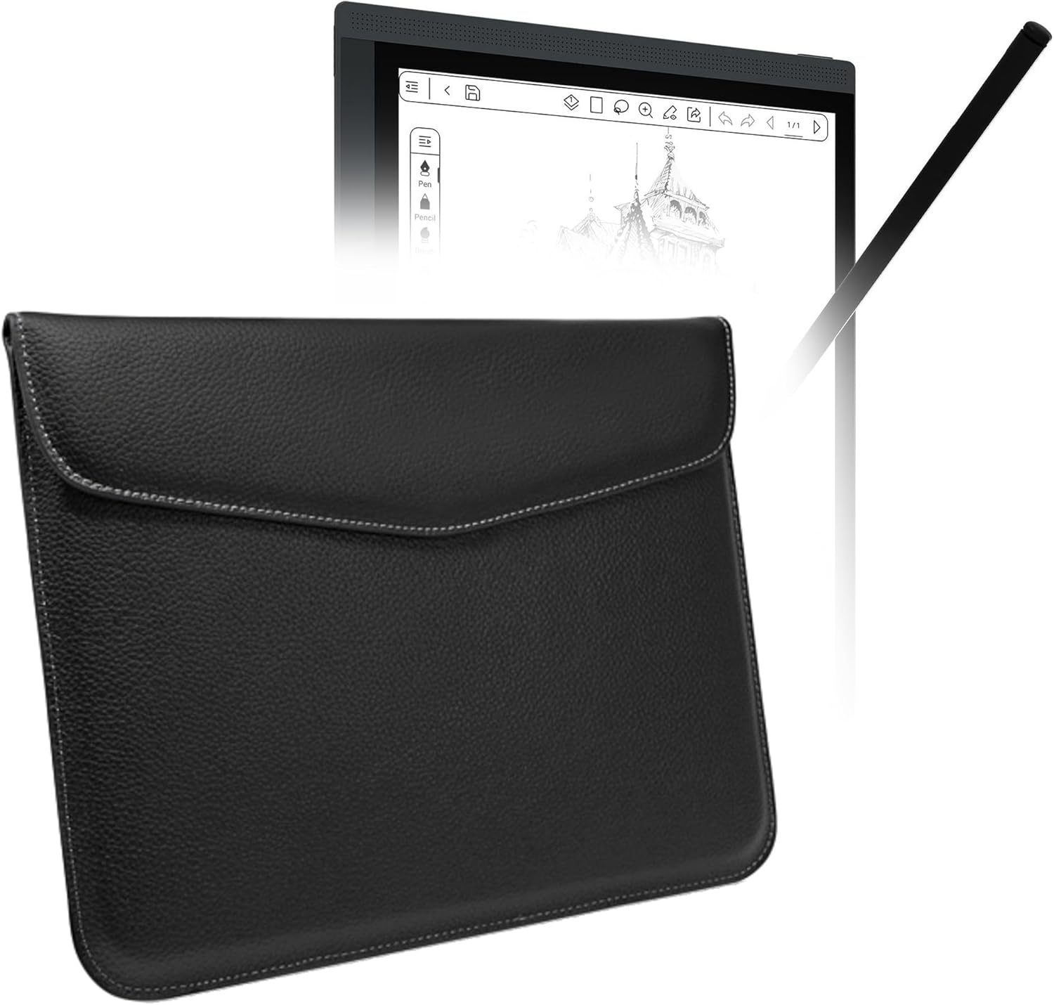 BoxWave Case Compatible with Bigme B1051 (10.3 in) - Executive Leather Pouch, Slim Leather Sleeve Cover with Soft Lining - Jet Black
