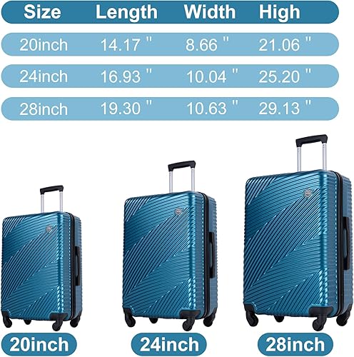 Vista 5 de Juego de maletas duraderas de viaje con ruedas giratorias TSA, equipaje de mano, juego de 3 piezas (20 pulgadas24 pulgadas28 pulgadas), A-azul