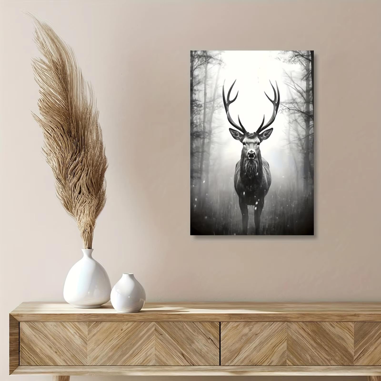 IHHGNB Frameless Art Deco Deer Canvas Wall Art Majestic Stag in Misty Forest Vintage Nature Decor Prints for Living Room Bedroom(40x50cm(16x20in)/No frame)