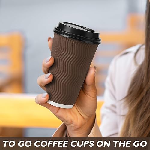 Vista 28 de Tazas de café de 16 onzas con tapas, paquete de 50 tazas de café desechables con tapas, taza de café de papel aislada para bebidas frías y calientes