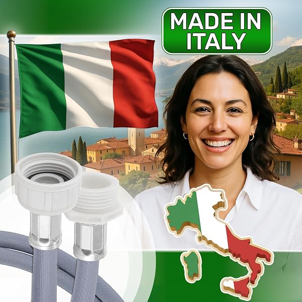 Rallonge Tuyau Lave Vaisselle ou Machine à Laver 2 m avec Connexions Ø 3/4" Pression de 20 à 60 Bar pour Températures de 25°C - MADE IN ITALY - Garantie de 5 Ans - ONIX TECH - 5