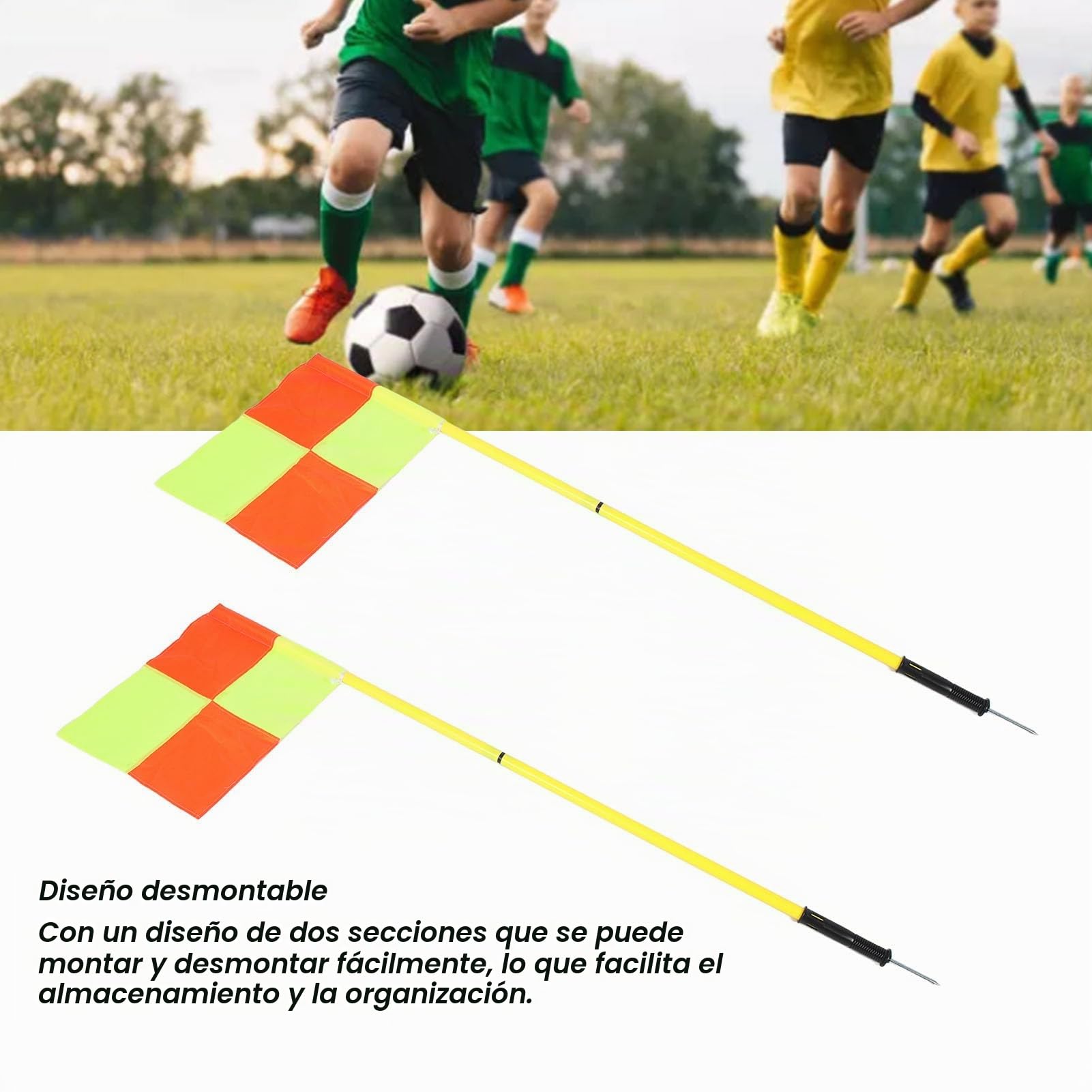 Fockety Juego de 4 Banderas de Esquina de Fútbol. Postes de Fútbol de 1,5 M, Banderas de Esquina Portátiles para Entrenamiento