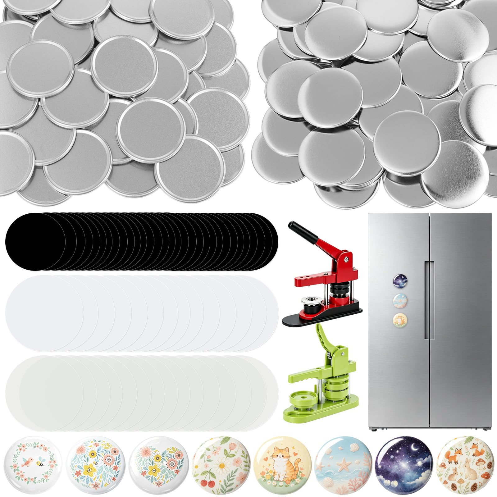 100 Sets Button Maker Supplies 58mm/2.25in DIY Fridge Magnet Kit Standard