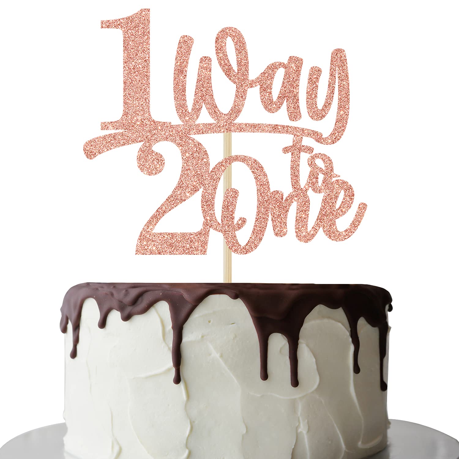 1/2 Way to One Cake Topper, Happy 6 Months, Baby Half Years Birthday Party Decoration Supply Rose Gold Glitter