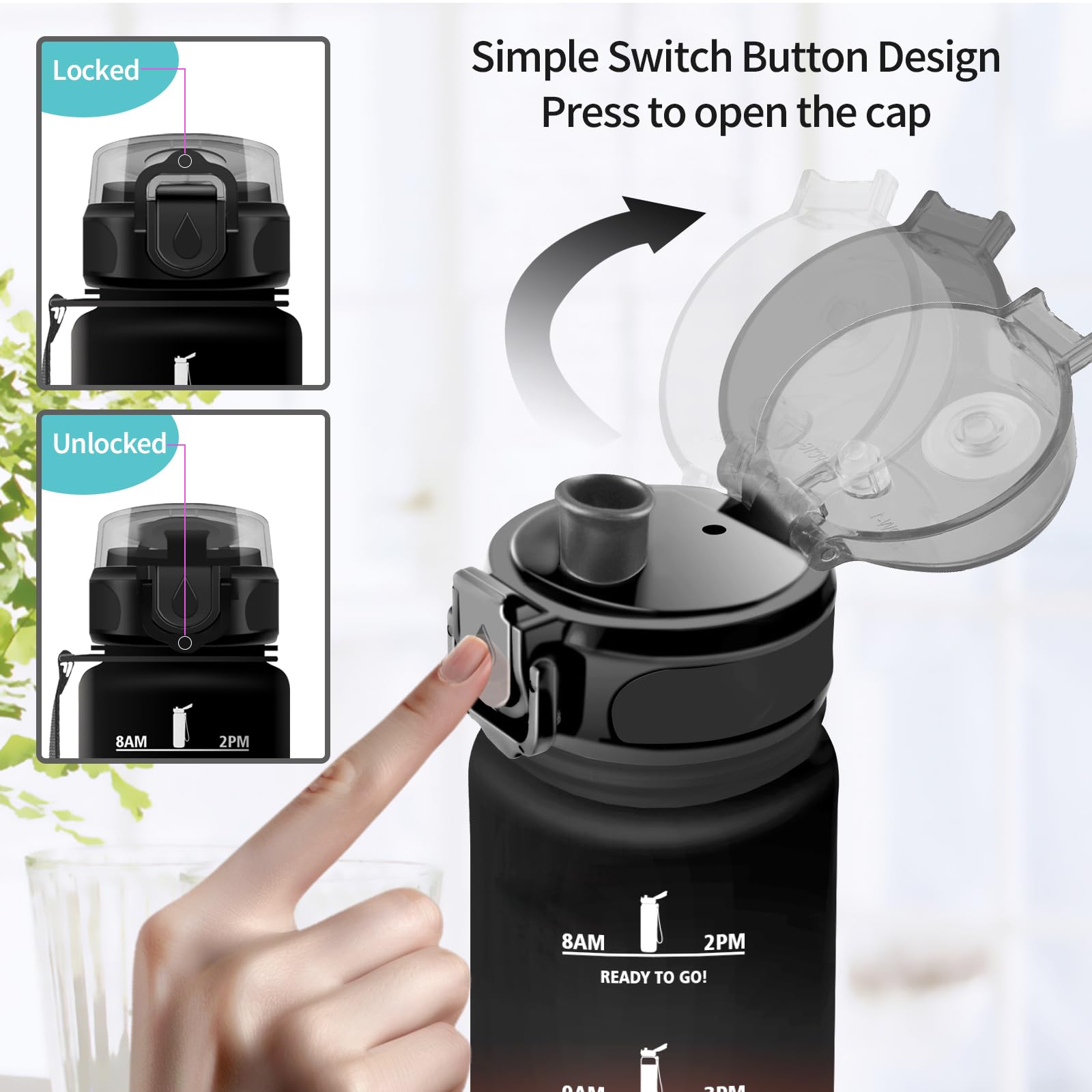 Vikaster Borraccia Sportiva, Borraccia 500ml/1000ml/1500ml, Senza BPA & Prova di Perdite, Bottiglia Acqua Bambini, Bici, Scuola, Palestra, Ufficio, Yoga