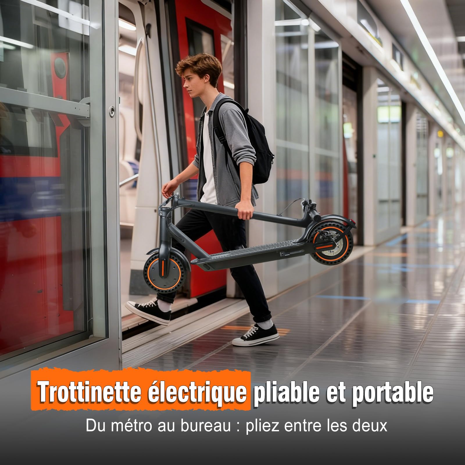 Trottinette Electrique – Moteur 350W (500W crête) 25km/h, Batterie 36V 7,8Ah Autonomie 30km, Pliable Ultra Légère 12kg, Pneus Pleins increvables, Double Freinage, Confortable pour Adulte et Ados