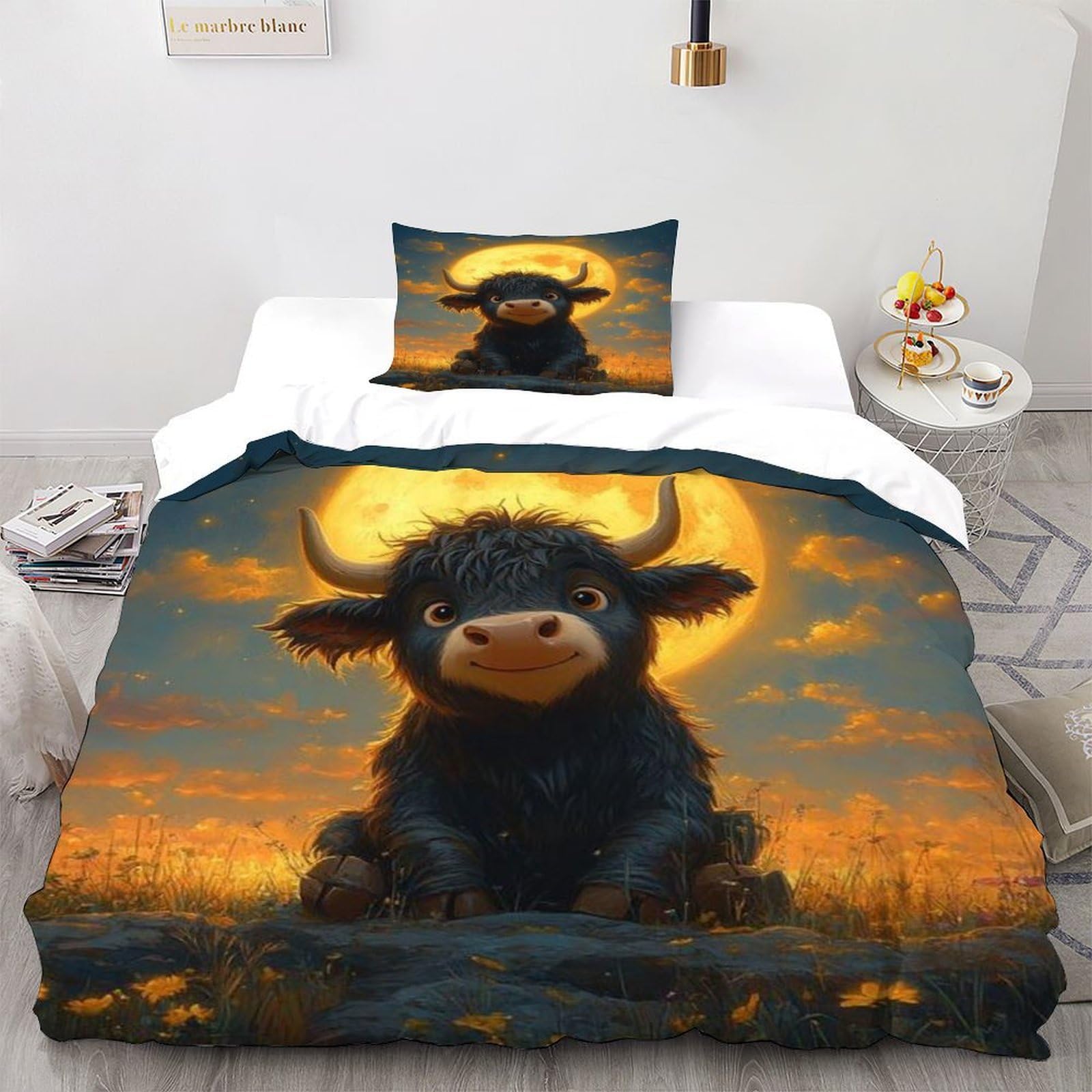 Housse de couette veau yak anti-glissement 135x200cm avec fermeture éclair pour lit adulte