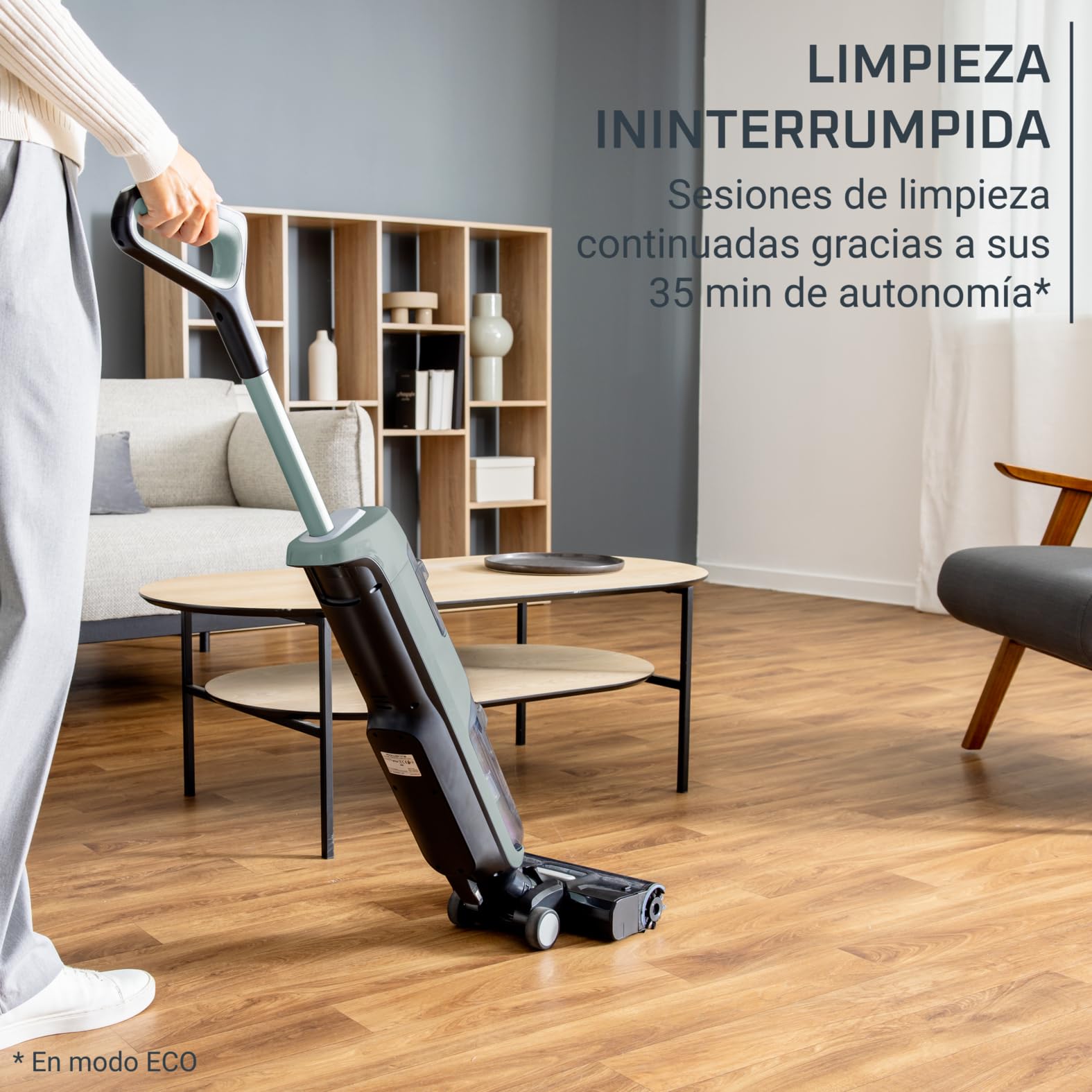 Rowenta X-Clean 2, Aspiradora Fregona Eléctrica Sin Cable, Tecnología Wet & Dry, Autolimpieza, Aspira y friega, Modos Eco/MAX, Ligera, Limpieza de Bordes, Verde Eucalipto, GZ2262E0