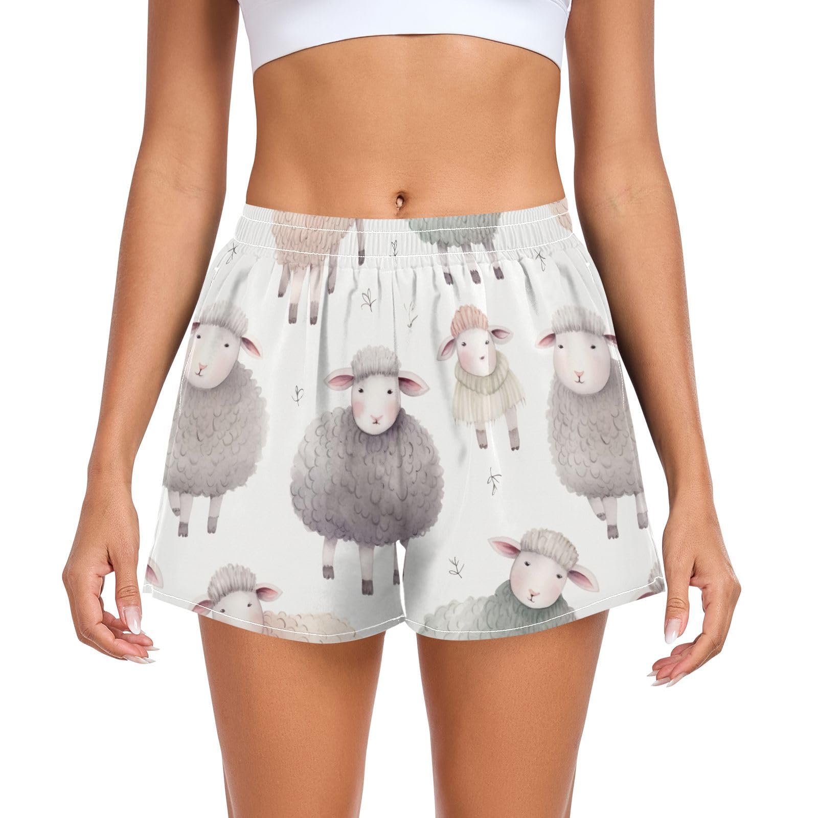 UMIRIKO Cute Sheep Women's Running Shorts with Pockets Sporty Workout Quick Dry Athletic Shorts L 202a7785