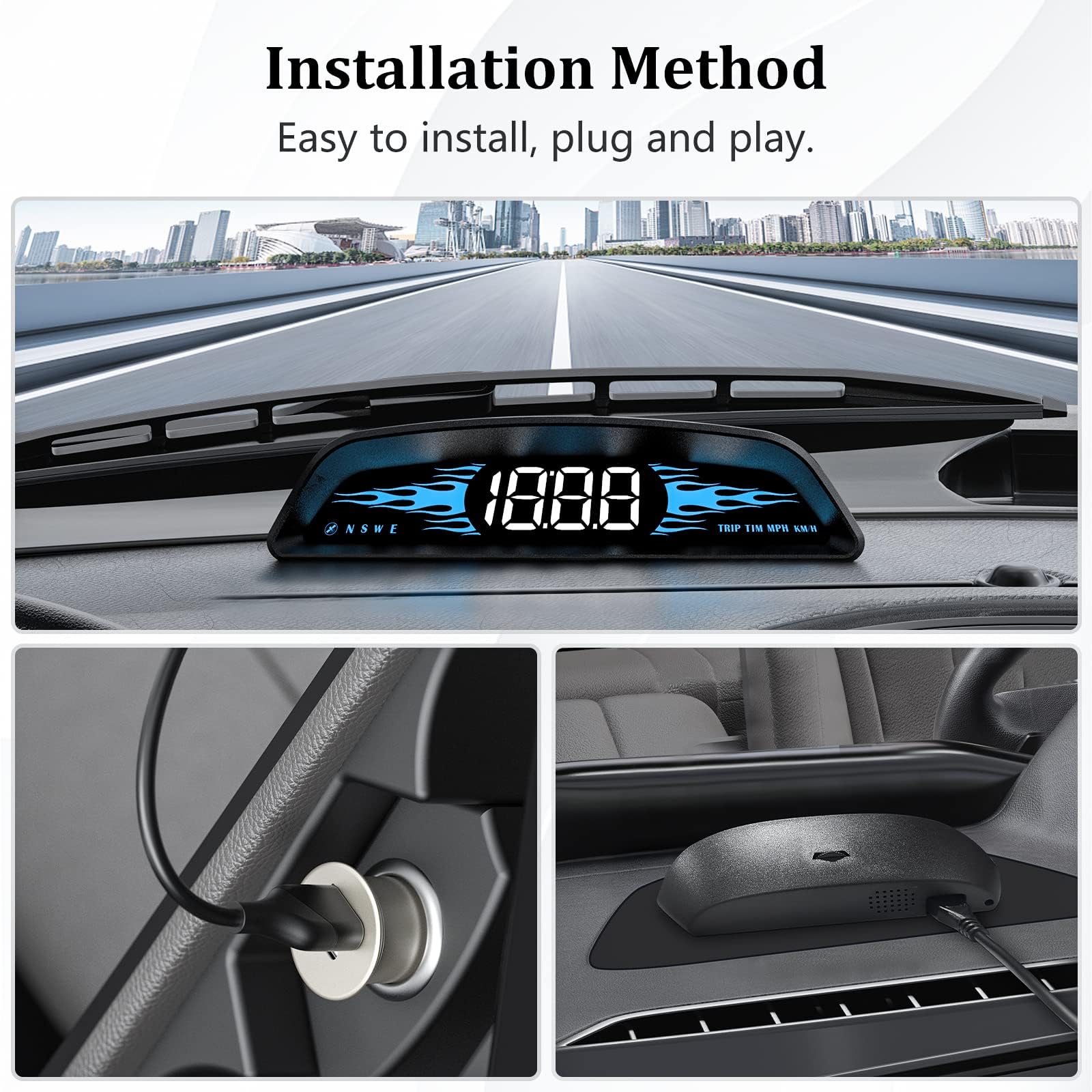 Tachimetro GPS per auto, mostra velocità, tachimetro, promemoria di velocità e promemoria di fatica, compatibile con tutte le auto, display Head Up