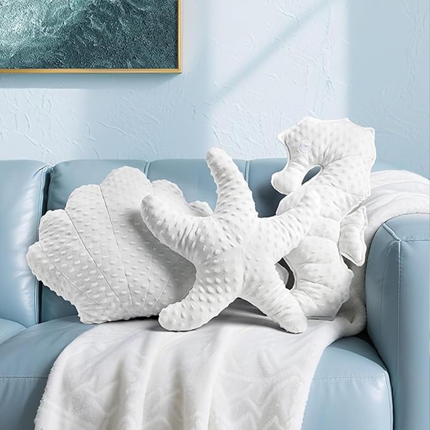 Coastal Throw Pillows,Starfish Seahors Pillows,Beach Ocean Nautical Themed Decorative Throw Pillows for Couch Sofa Bed