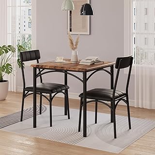 Comprar Juego de mesa de comedor de 3 piezas, mesa de cocina cuadrada y conjunto de sillas tapizadas,con estructura de metal y bandeja de MDF+PU asiento silla