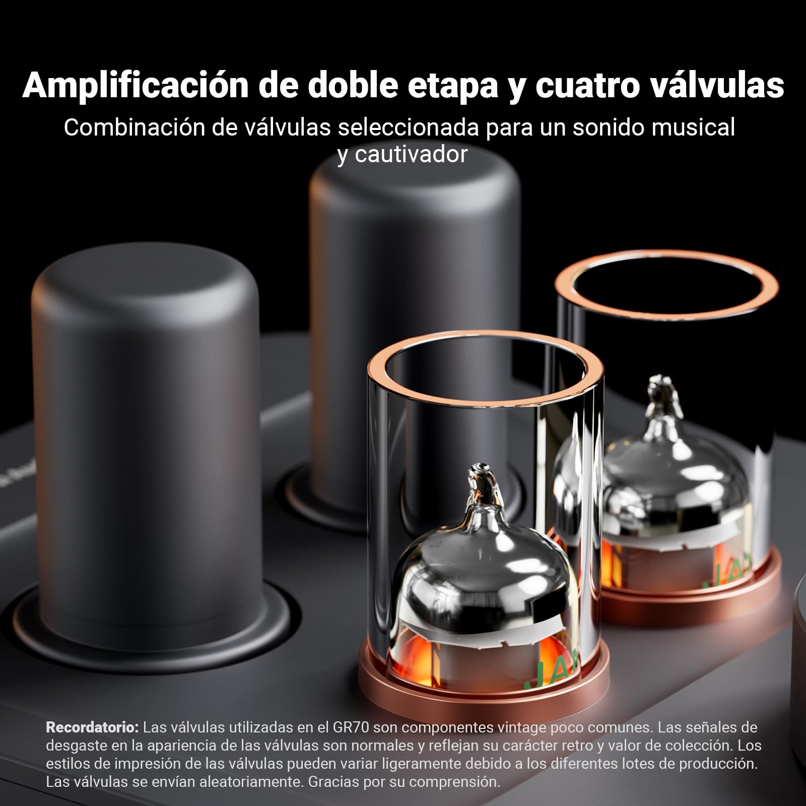 Fosi Audio GR70 Preamplificador de Auriculares, Auténtico Amplificador a Válvulas con Vacío 5654W*2 y 6AC7*2, Mini Preamplificador HiFi para Audio Doméstico, Compatible con Impedancia de 16-300 Ohmios