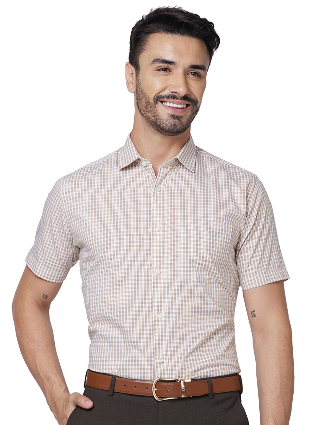 park avenue Men Cotton Regular Fit Checkered Light Shirt-picture-11