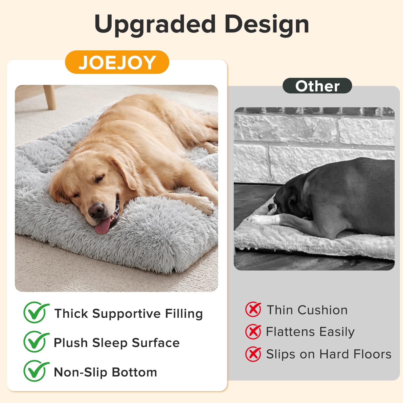 JOEJOY Große Hundebox-Unterlage, flauschiger Plüsch, waschbar, 119,4 x 73,7 cm