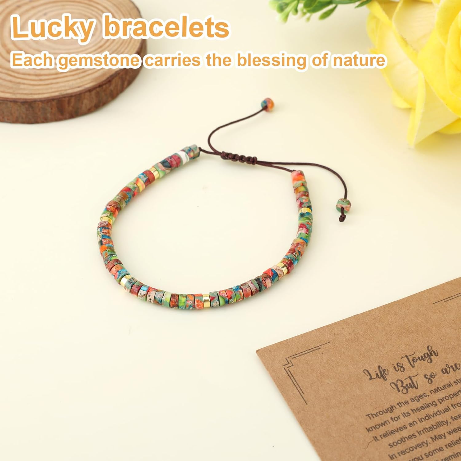 Inspirational Bracelet for Women, Life is Tough But So are You Encouragement Bracelet Natural Stone Motivational Jewelry Spiritual Thinking of You Gift Get Well Gifts for Women - Image 4