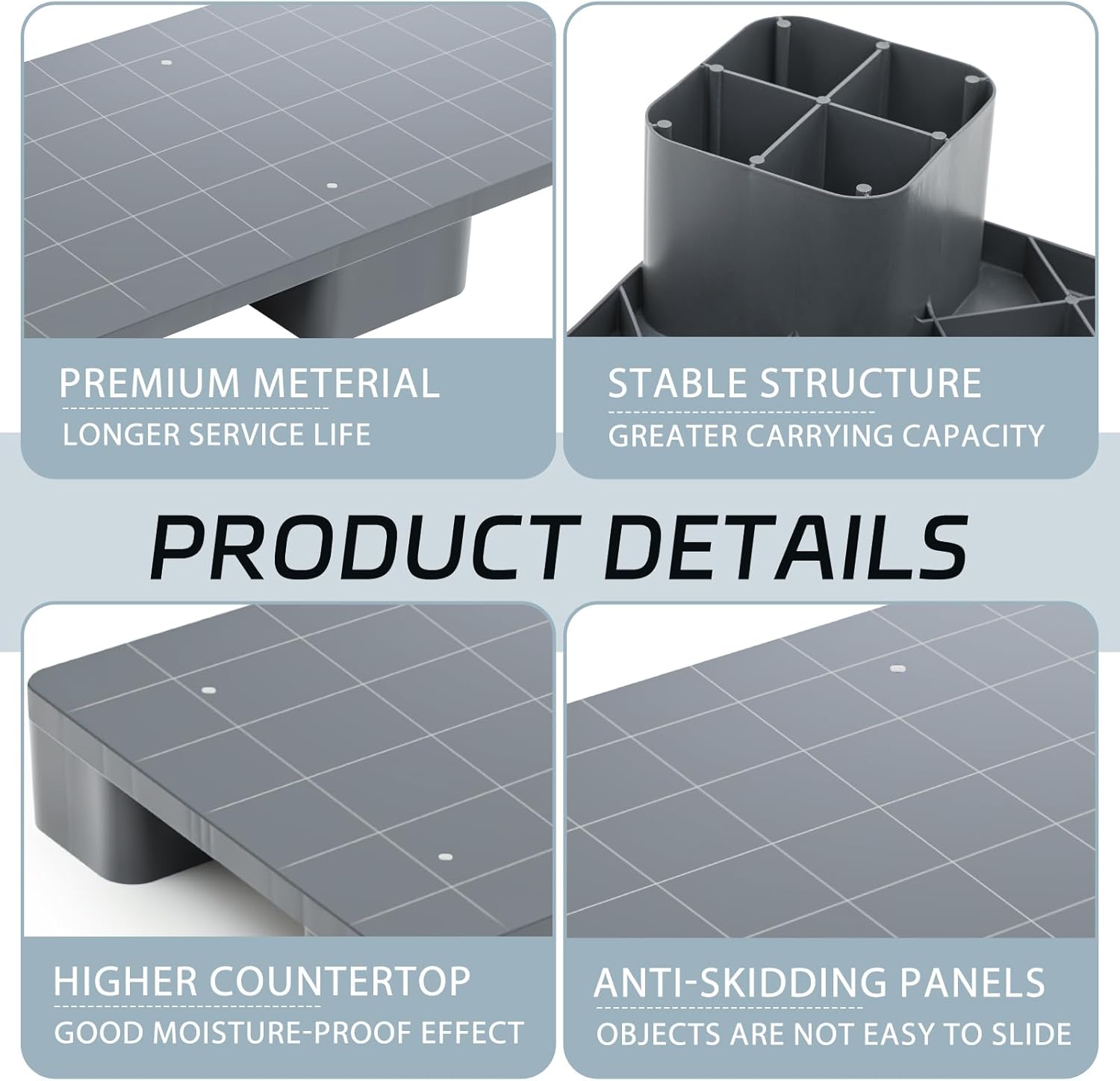 2 Pcs Plastic Pallet for Basement Storage Easy Stack Lightweight Floor Pallet Display Flooring Room Supermarket Christmas, Support up to 2000 Lbs (40'' L X 20'' W X 5.5'' H,Grey)