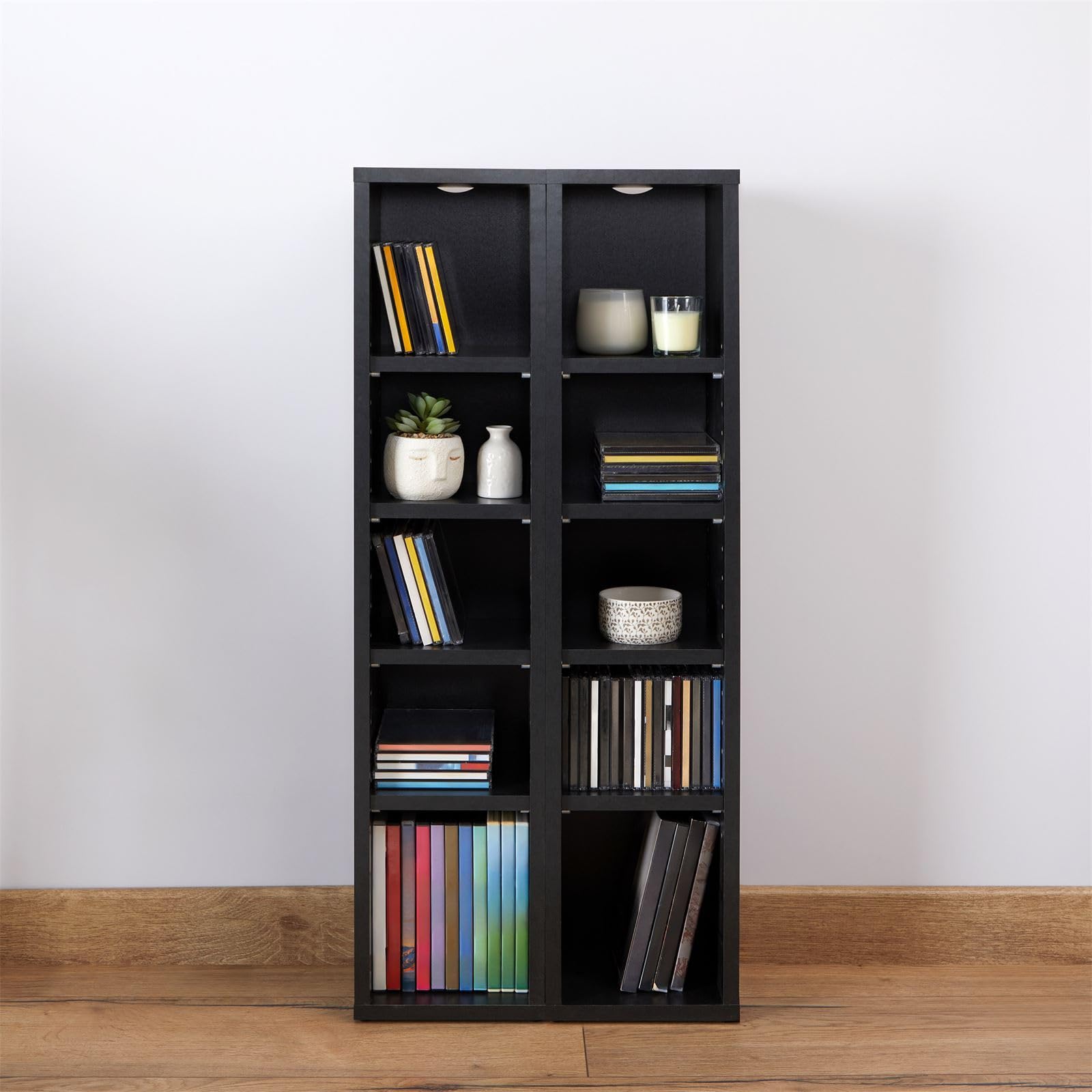 CARO-Möbel Blueray Chart Concrete Look CD Rack 2-Piece Media Rack Storage CD Stand with 10 Compartments for up to 160 CDs, 20 x 187 cm (W x H