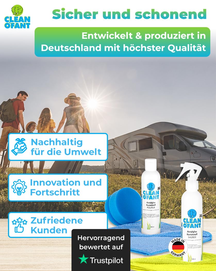 CLEANOFANT Acrílico Plexiglás Pulido & Set de Limpiador - para Kunststoff-Fenster + Lichtkuppeln De Caravana Autocaravana Menaje del Hogar