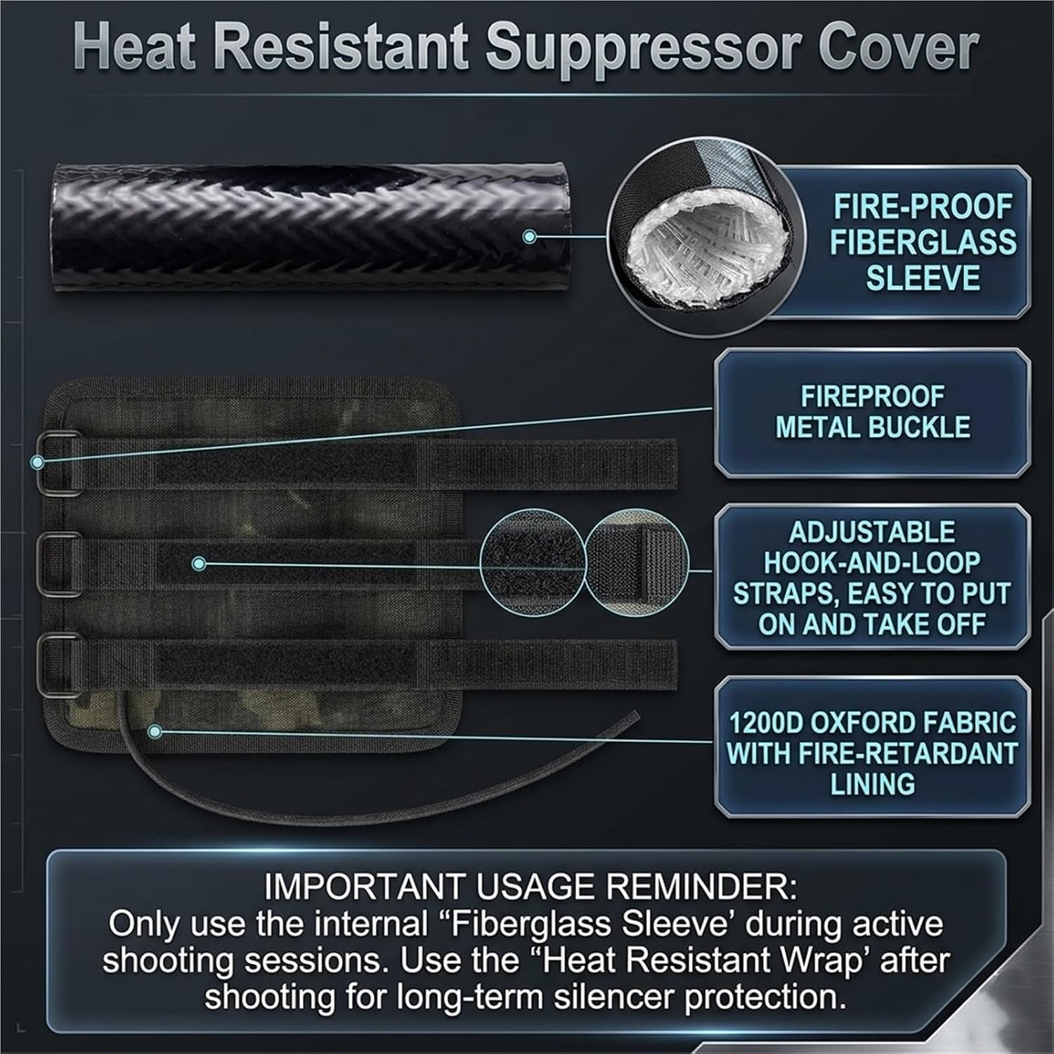 Tactical Heat Shield Suppressor Cover, Burn Resistant Silicone Lined Sleeve for Hunting, Range Practice & Shooting Gear, 5/6/7/7.5/9 Inch