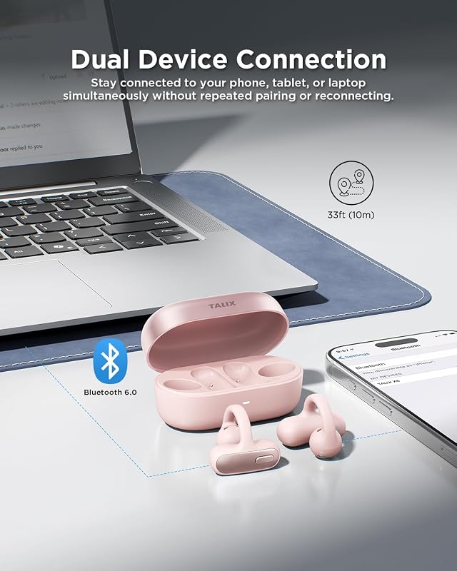 TALIX Open Ear Clip-On Wireless Bluetooth 6.0 Earbuds X8, Pink image 6