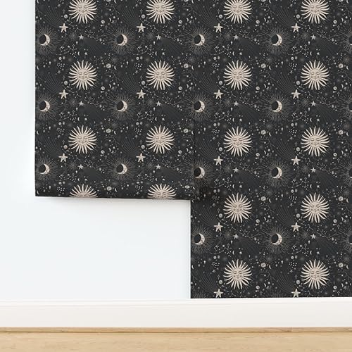 Miniatura 4 de Spoonflower Papel tapiz para despegar y pegar - Boho Astronomía Celestial Astrología Negro Beige Bohemio Femenino Papel pintado extraíble