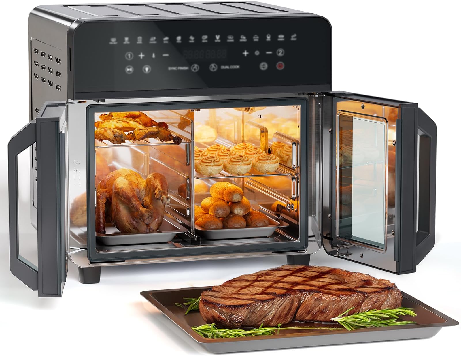 Friteuse sans huile 2 x 8L 2400W – Technologie de circulation rapide d'air chaud – Minuterie 60 minutes – Panier double antiadhésif – Royalty Line