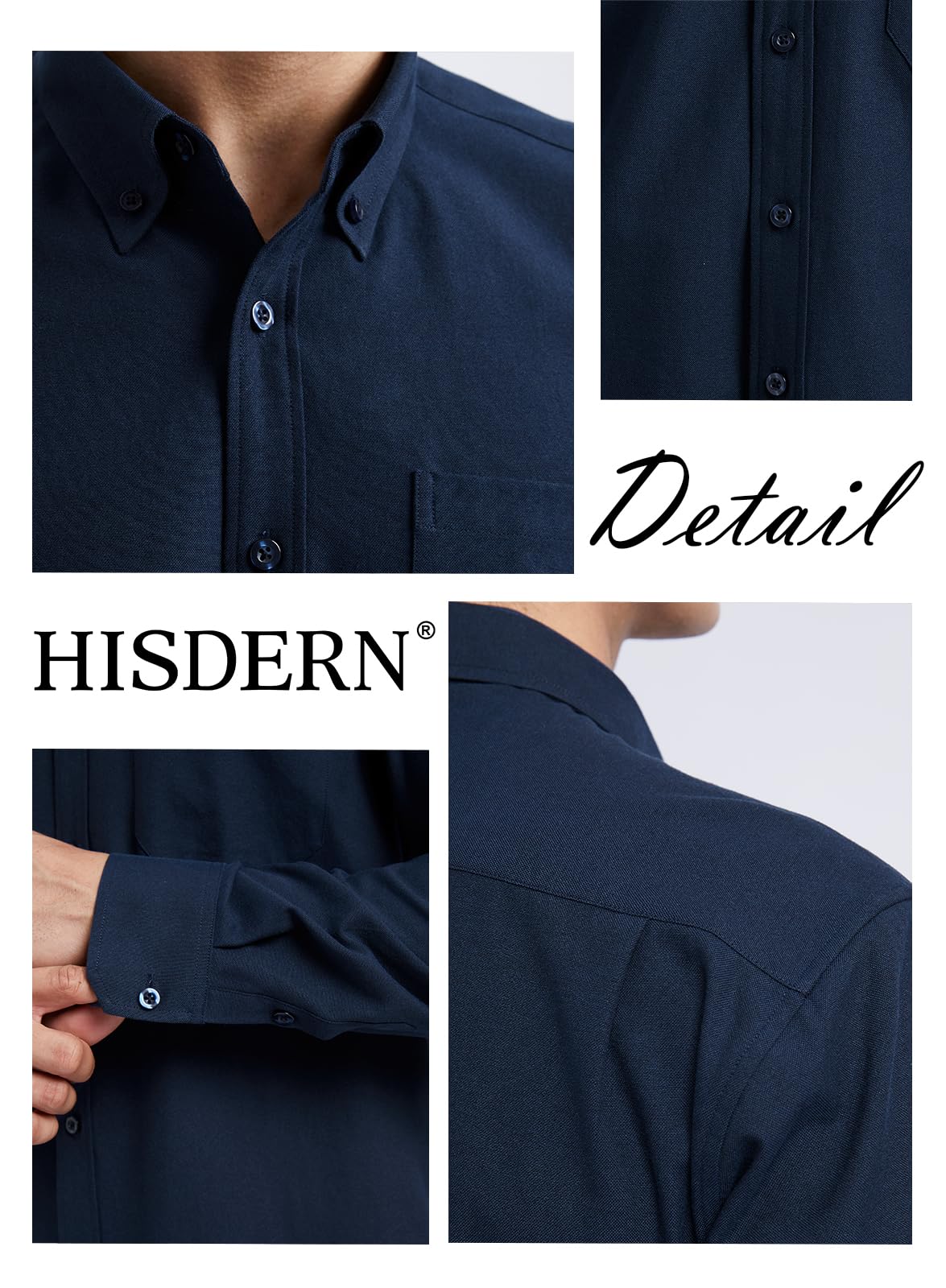 HISDERN Camicia da Uomo Oxford a Maniche Lunghe Casual Cotone Camicie con Tasche Regular Fit S-4XL