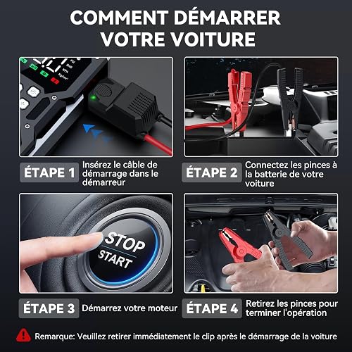 ACEZUK Booster Batterie Voiture 8000A, 150PSI Gonfleur Pneus Voiture, Démarreur avec Compresseur à Air, 12V Jump Starter pour Véhicule(Tout Gaz ou 10L Diesel), 400 Lumens LED - 9