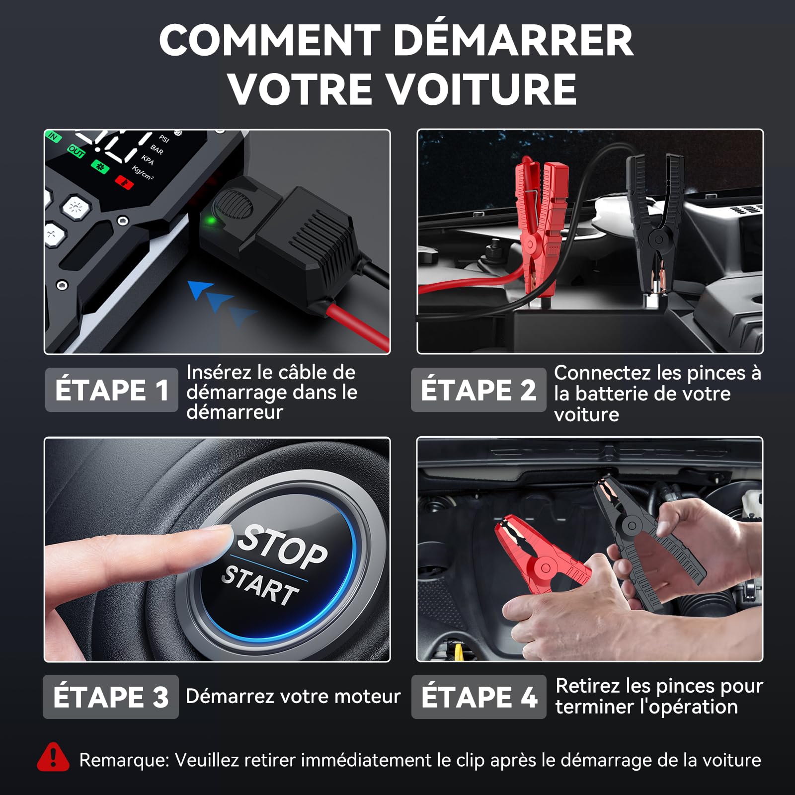 ACEZUK Booster Batterie Voiture 9000A, 150PSI Gonfleur Pneus Voiture, Démarreur avec Compresseur à Air, 12V Jump Starter pour Véhicule(Tout Gaz ou 10L Diesel), 400 Lumens LED