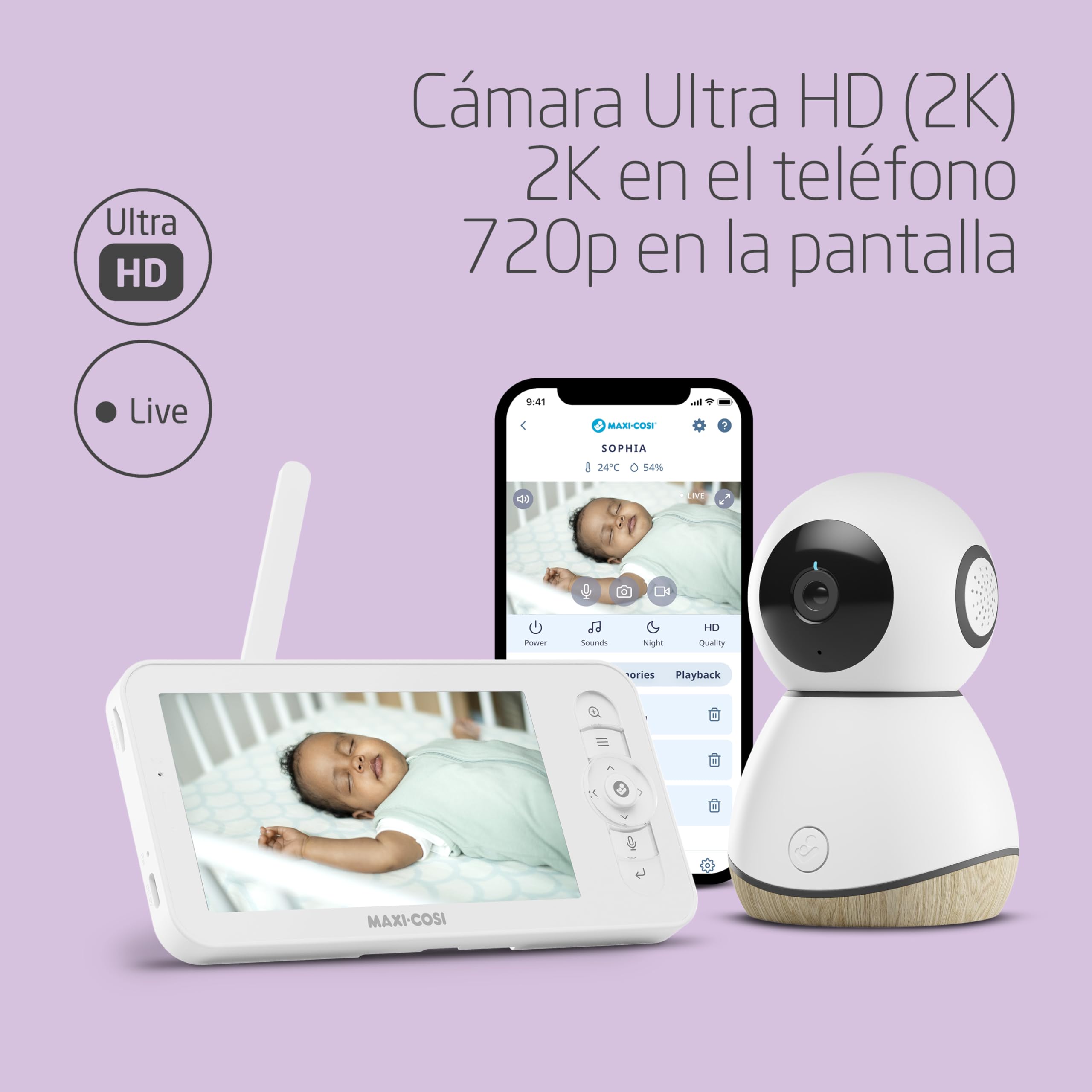 Maxi-Cosi See Pro, Vigilabebés con Cámara Inteligente, Traductor de Llanto, Baby Monitor, Detección Automática de Movimiento, Vídeo Ultra HD (2K), Pantalla de 5", parte de Maxi-Cosi Connected Home