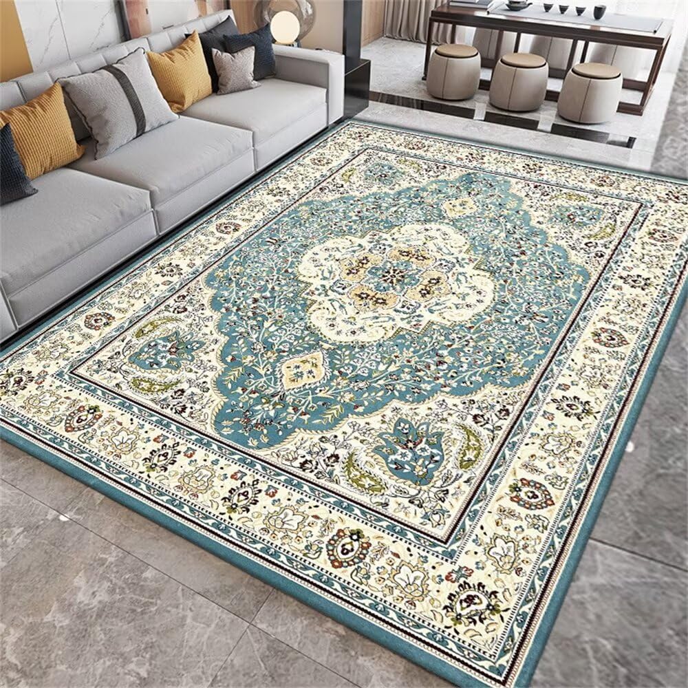 Tapis de salle à manger moderne et grand tapis bleu pour salon familial