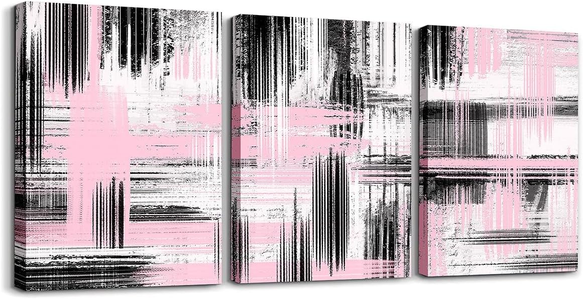 Feelyou Pink Gray Black Canvas Wall Art, Abstract Graffiti Art Canvas Wall Art for Home Decor Artistic Smear Picture Wall Decor Modern Brush Design Wall Painting