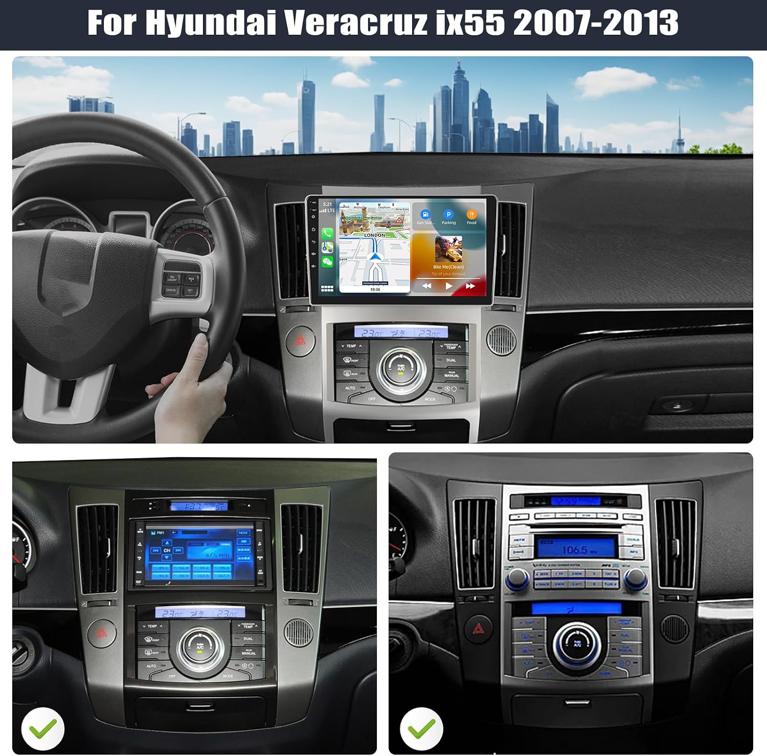 [4+64G] Android 13 Car Stereo for Hyundai Veracruz ix55 2007-2013 with Wireless Carplay&Android Auto,9 Inch Car Radio with Mirror Link Bluetooth FM/RDS WiFi GPS EQ SWC+AHD Backup Camera