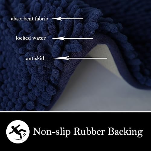 Miniatura 6 de Juego de 2 tapetes de baño de chenilla, superabsorbentes, parte trasera antideslizante de PVC fuerte, tapetes de baño para baño, felpa peluda,
